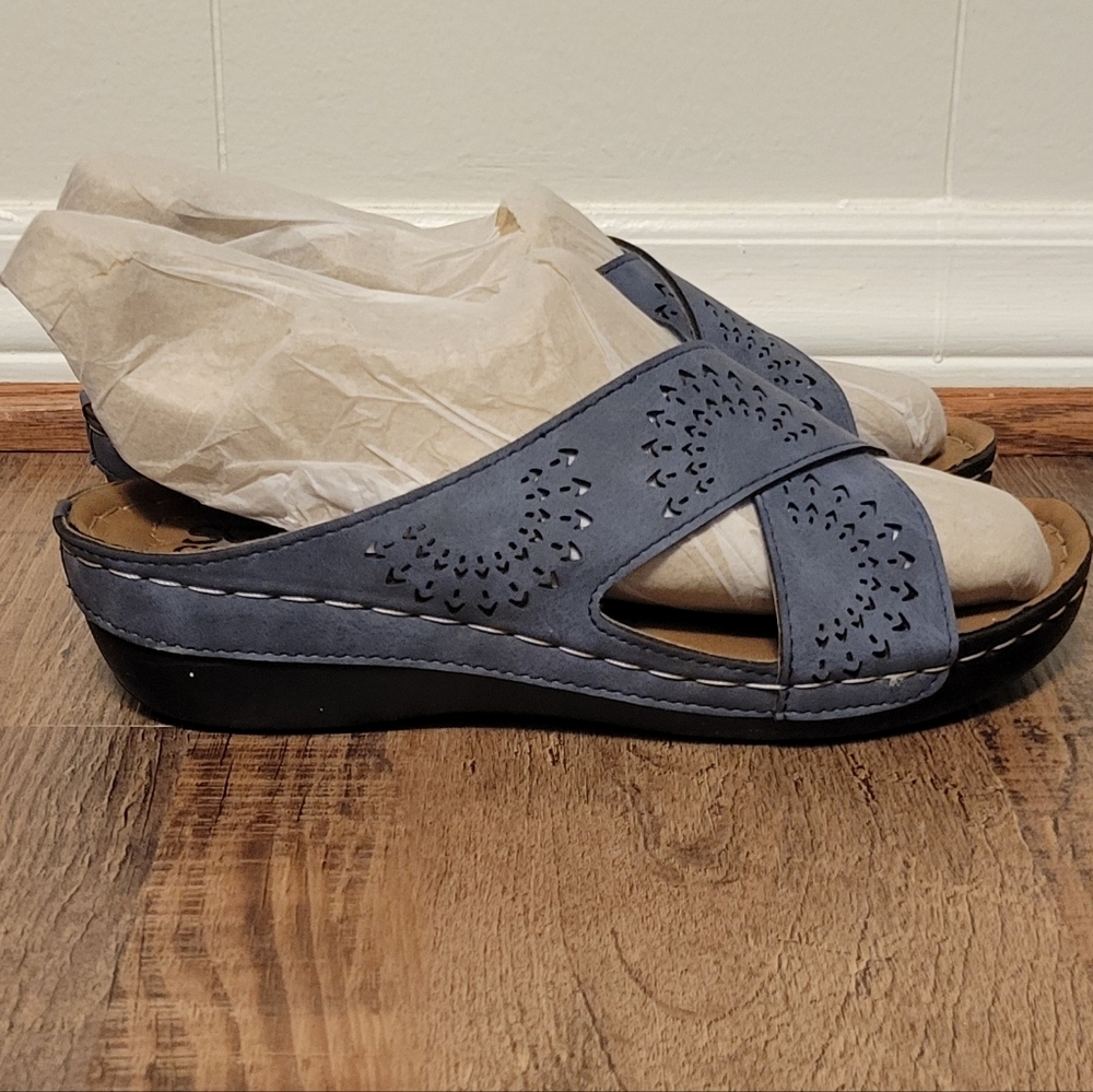 Soft Comfort Memory Foam Heather Blue Comfy & Elegant Stylish Sandal. Sz: 8 - Picture 5 of 8